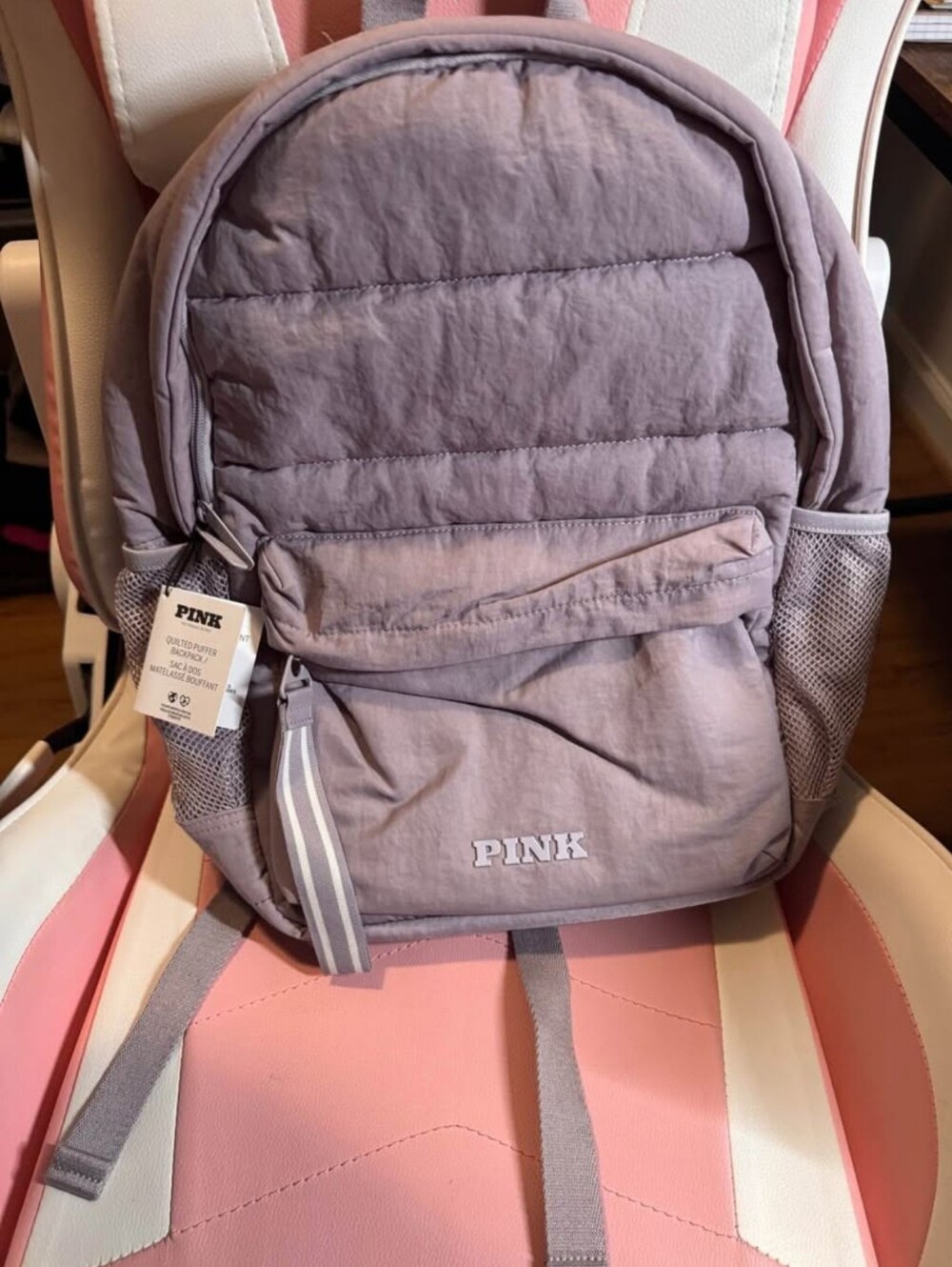 PINK Quilted Puffer Backpack- In Lavender